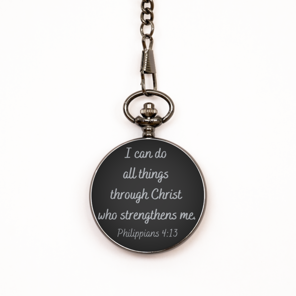 Philippians 4:13 Bible Message Engraved Pocket Watch Unique Faithful Religious Gift for Men