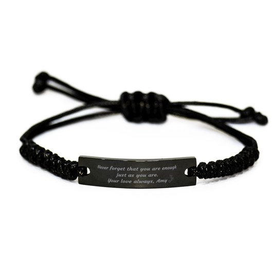 Personalized Customizable Encouraging Message Engraved Rope Bracelet Black Unique Gift for Lover